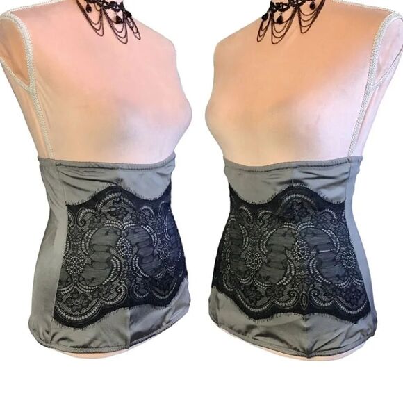 Maidenform Flexees Grey Black Lace Corset Waist Nipper Shaper Large - Picture 7 of 13